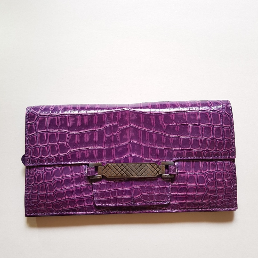 Bottega Veneta Purple Crocodile Wallet